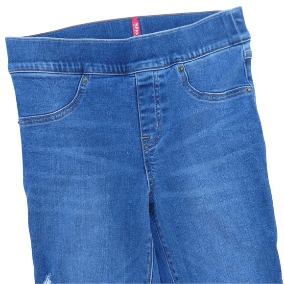 Spanx Demin  Distressed High Rise Elastic Waist Jeggings Released Hem Shaping S - Picture 5 of 9